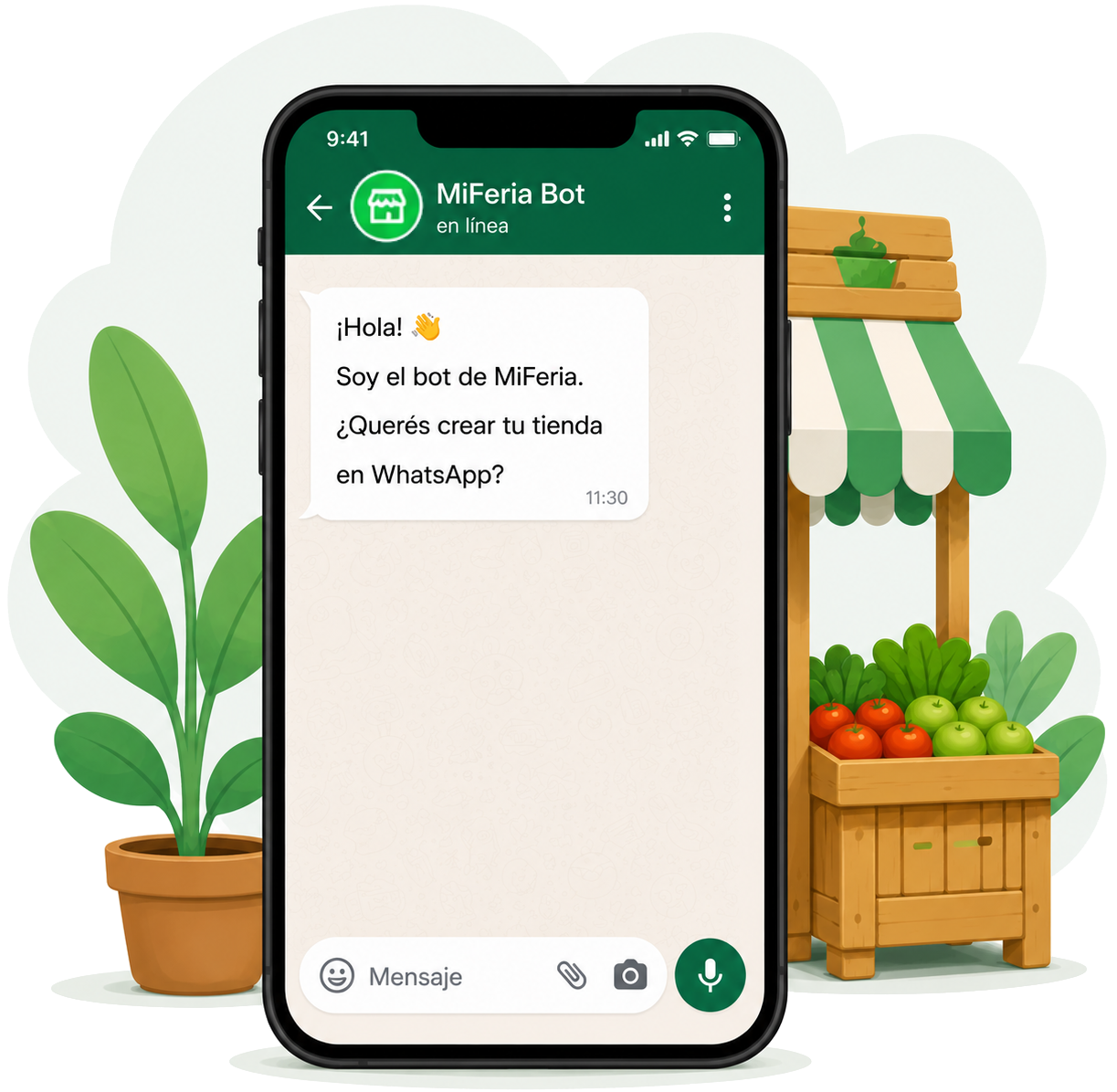 Vista previa del bot de MiFeria en WhatsApp